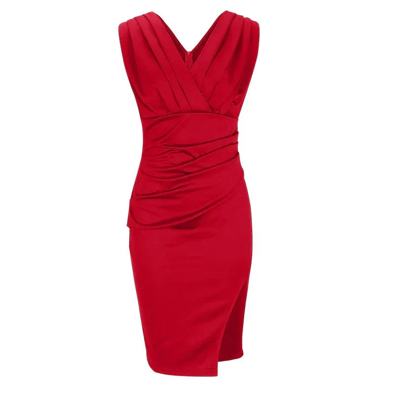 Fresia | Fitted Dress with V-Neckline and Slit