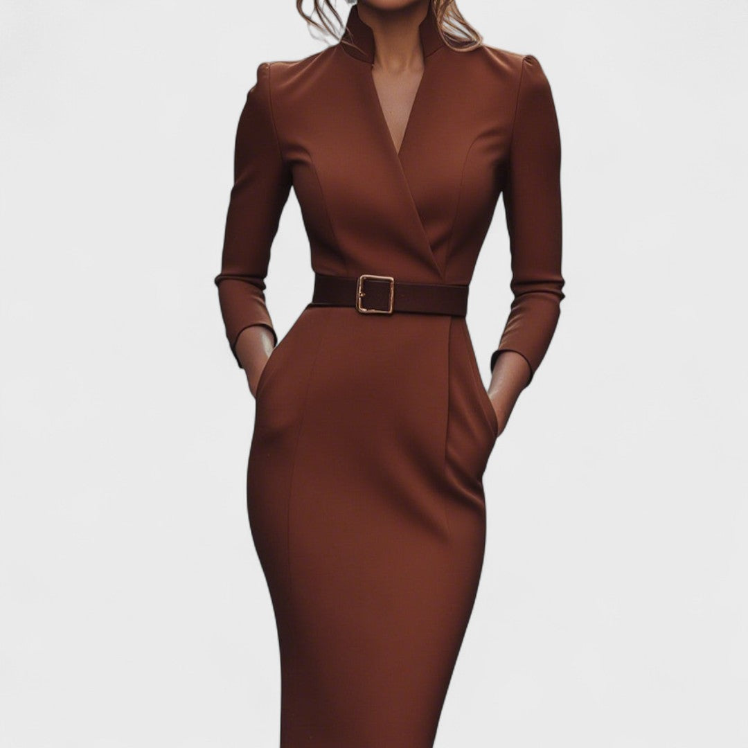 Mandarin™ | Luxurious Black Belted Dress