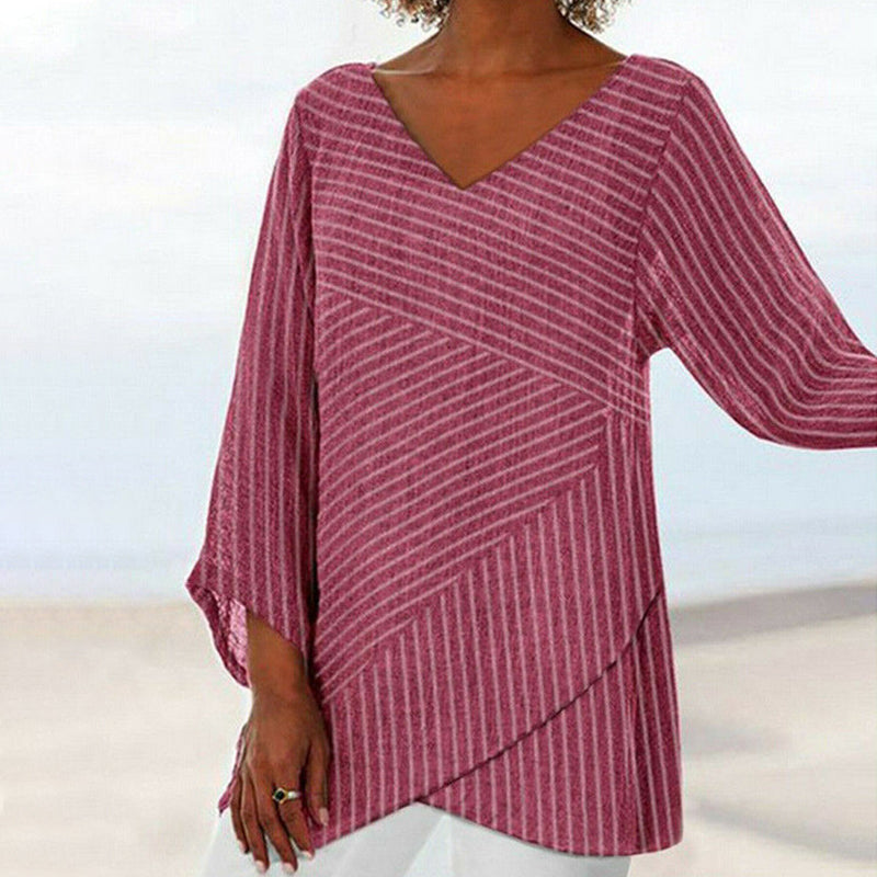 Araceli - Vintage Crossed Stripes Long Sleeve Top