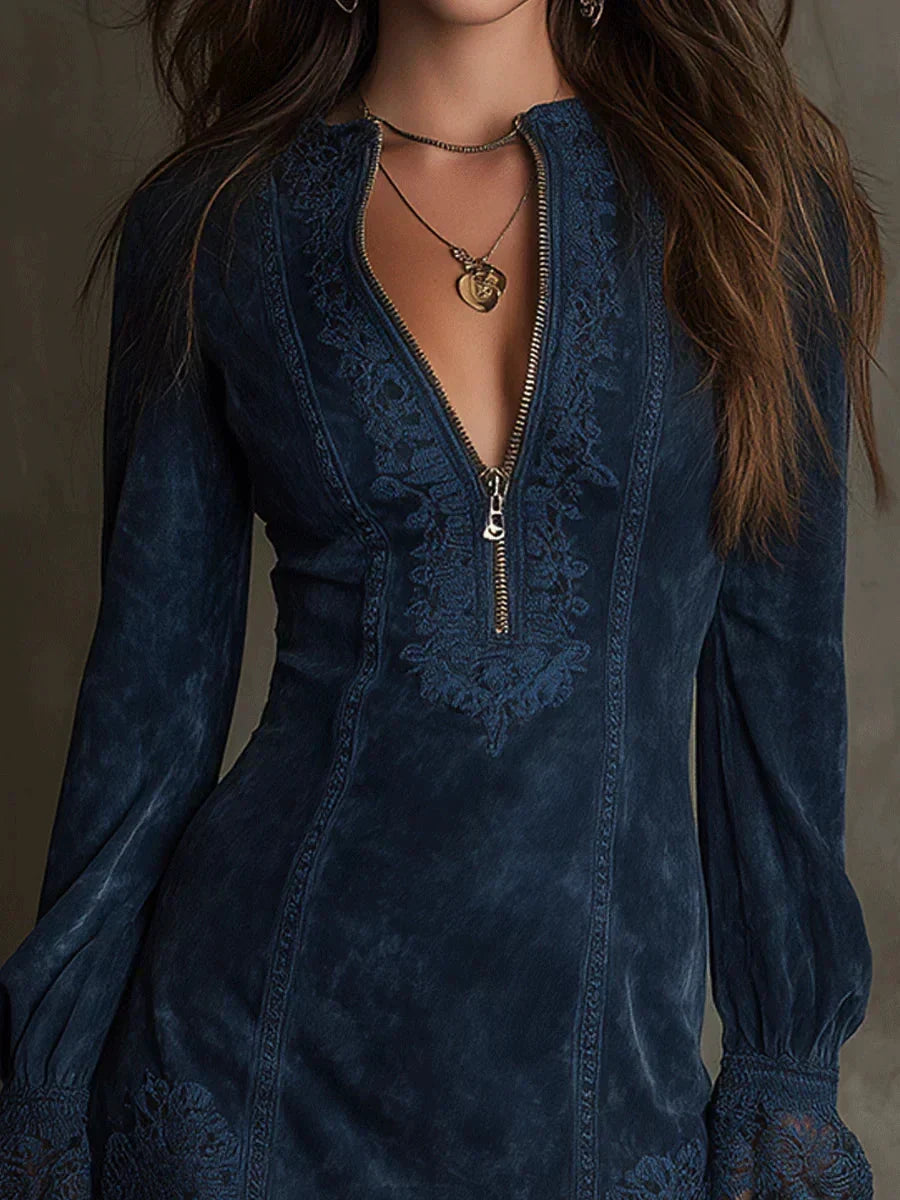 Jasmine – Blue Mini Dress with Lace