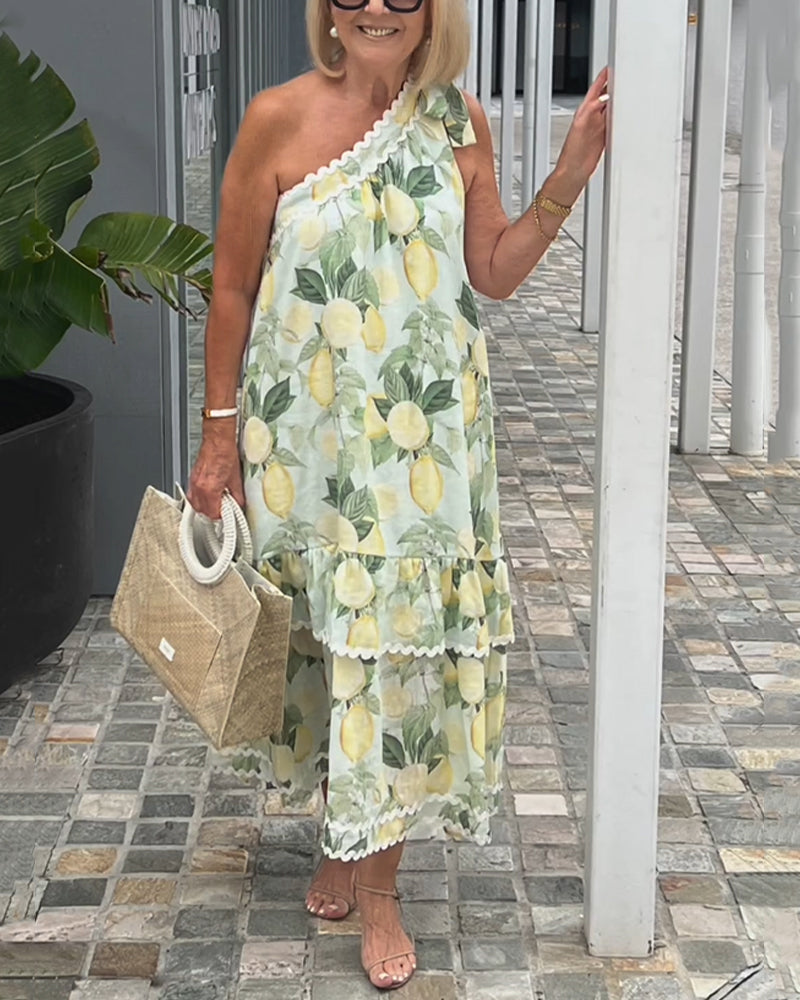 One Shoulder Floral Print Dress