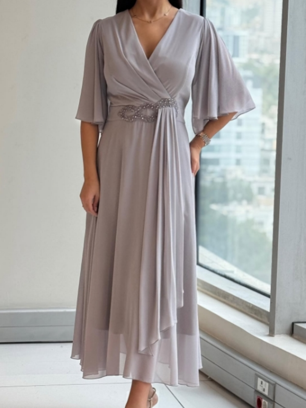 Cressida™ | V-Neck Chiffon Maxi Dress