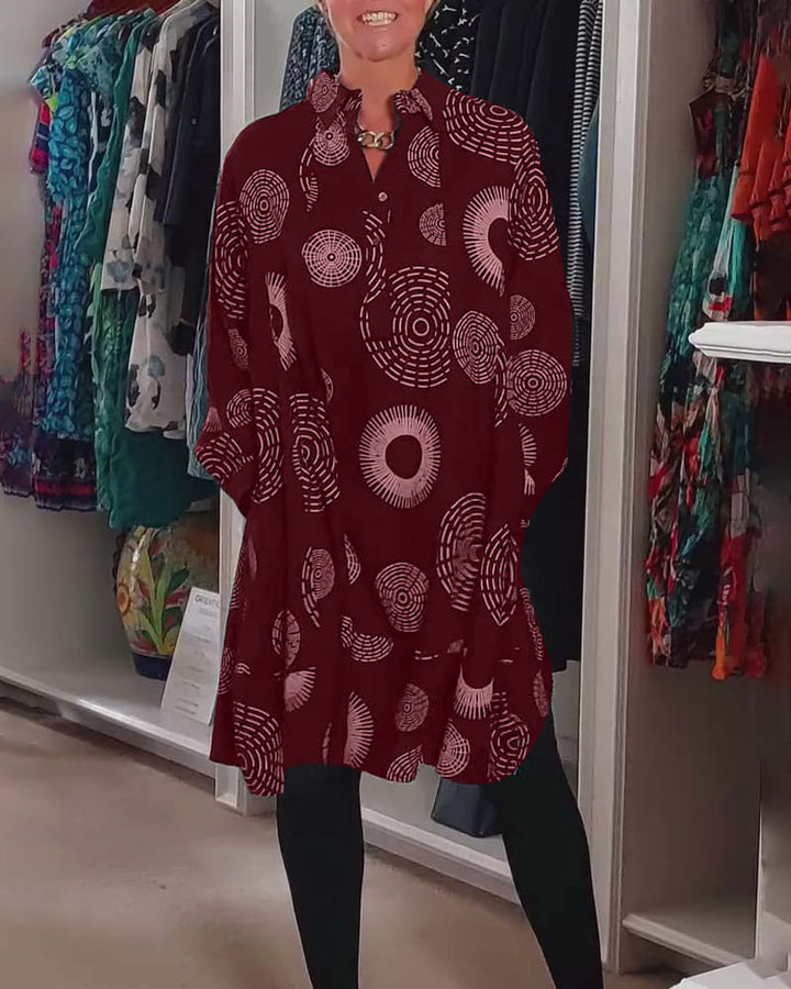 Women's Geometric Print Casual Dress With Lapels