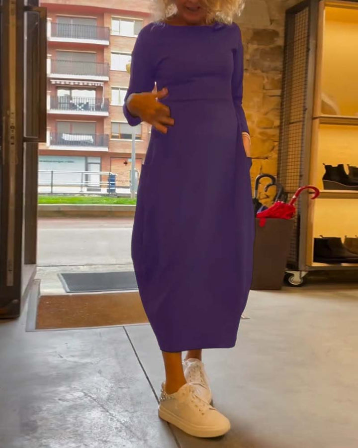 Tavina™ | Elegant Round Neck Pocket Dress