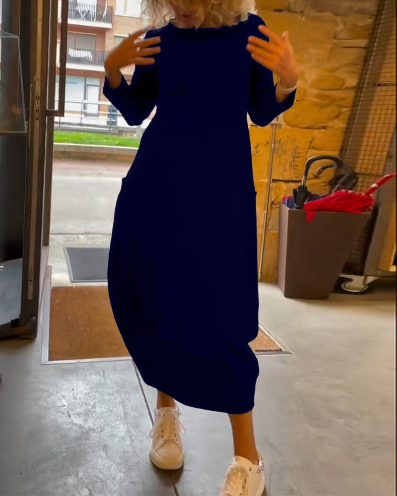 Tavina™ | Elegant Round Neck Pocket Dress
