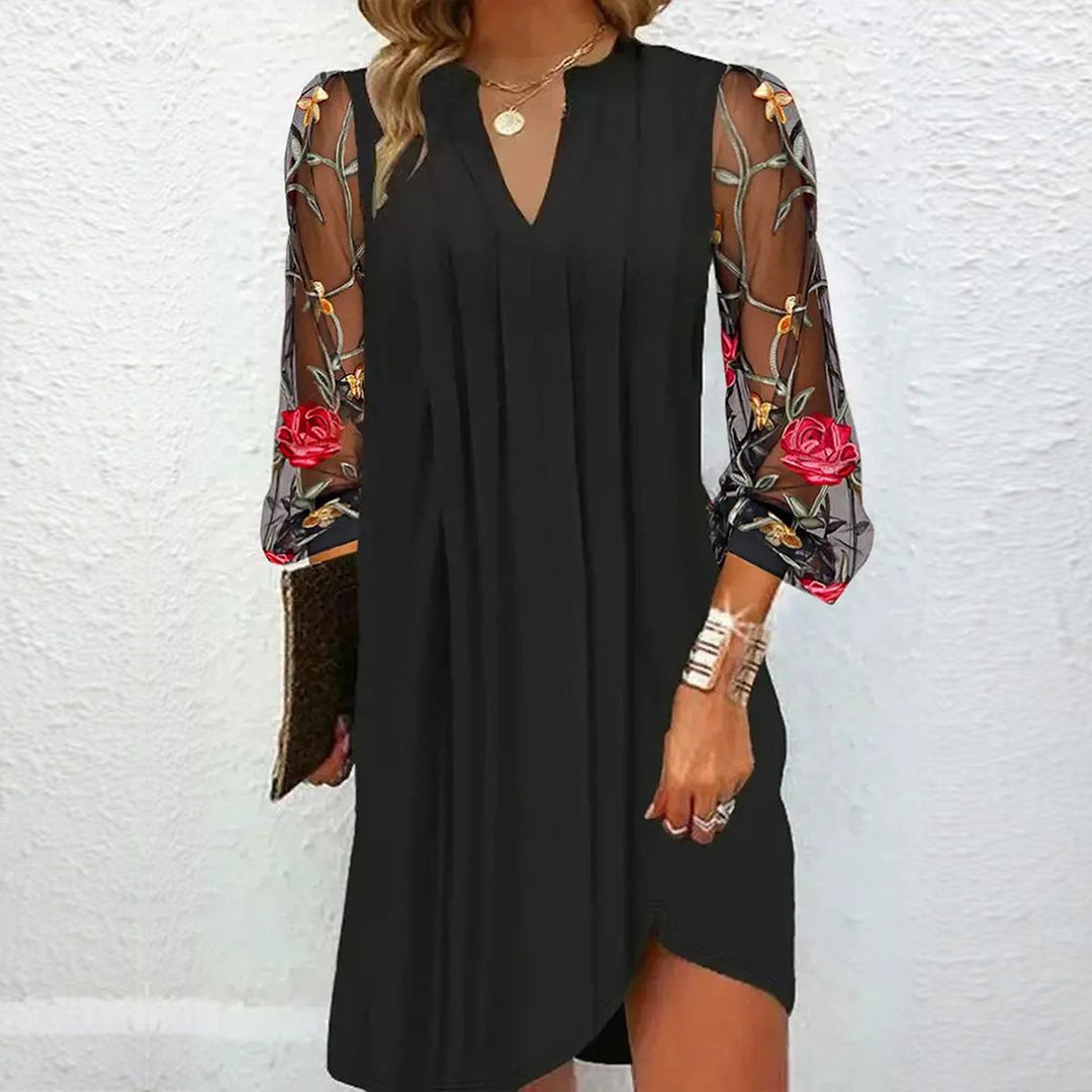Nivara™ | Elegant Mini Dress with V-neck and Sheer Sleeves
