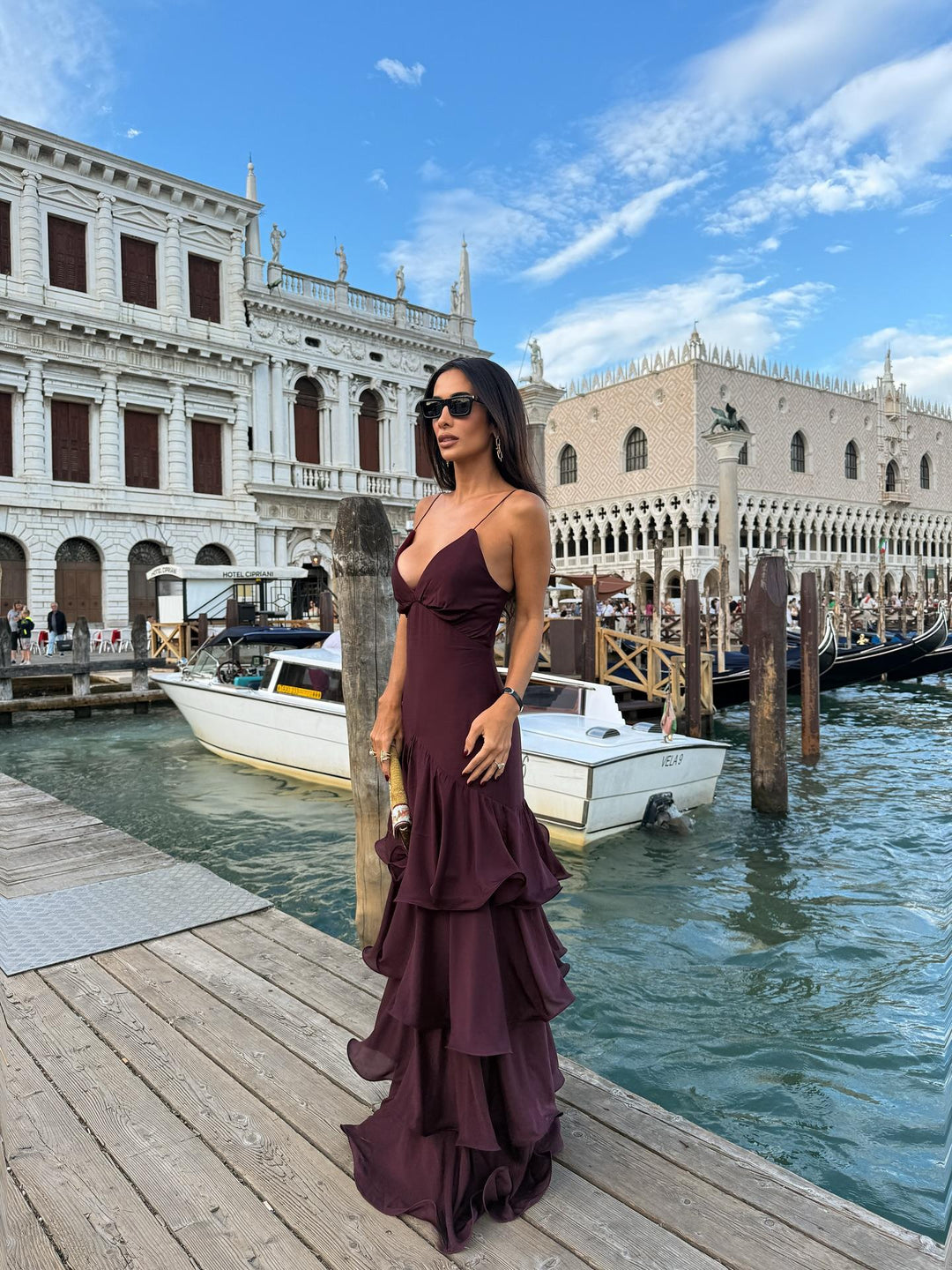 Esmira™ | Elegant Burgundy Tiered Maxi Dress