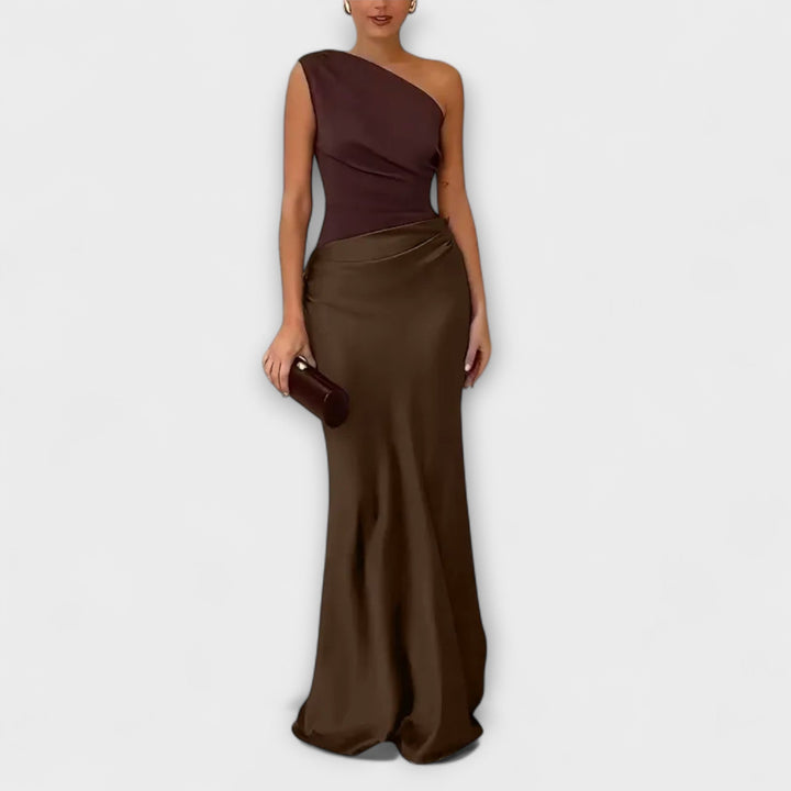 Elandra™ | Elegant One-Shoulder Pleated Maxi Dress