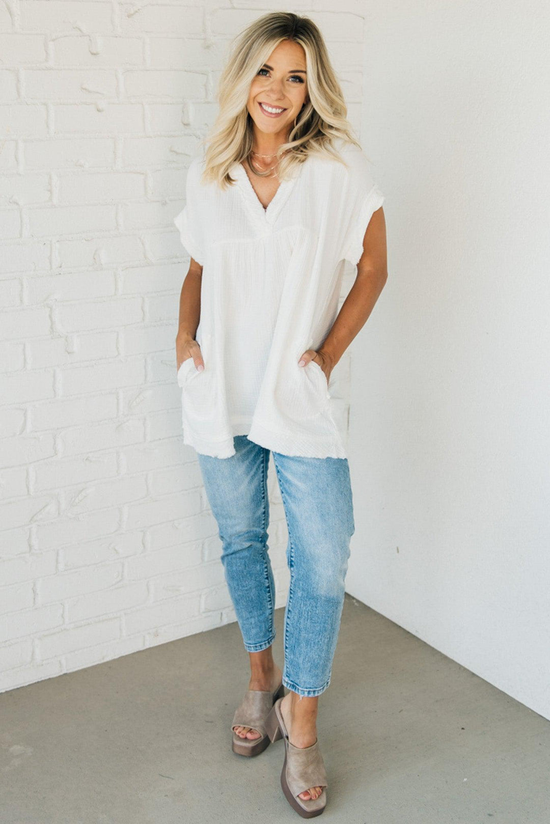 Coleen - Raw Edge Gauze Top