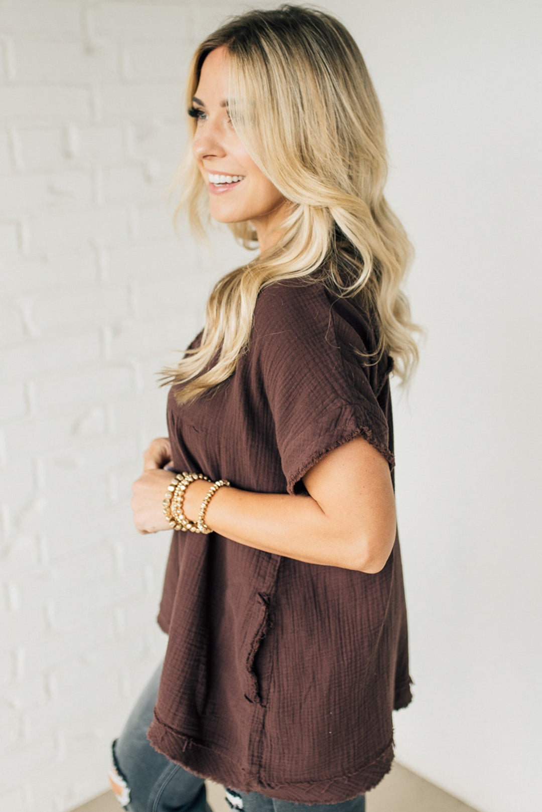 Coleen - Raw Edge Gauze Top