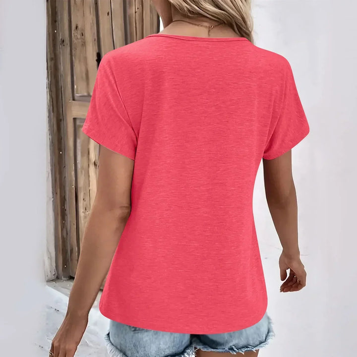 Maya- Ribbed Button V-Neck Tee