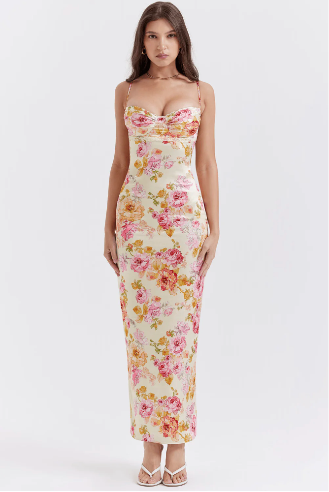 Selene - Charming Spaghetti Strap Floral Dress