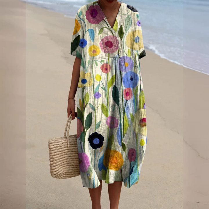 Zara™ - Cheerful Floral Dress With Tummy Coverage