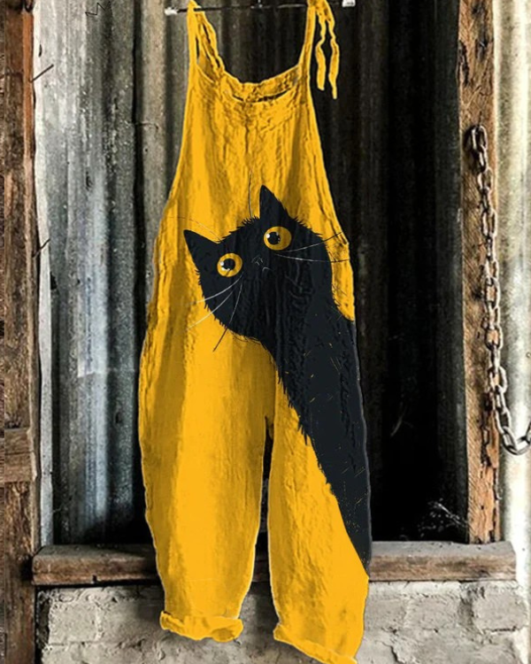Sage - Meow-tastic Cat Print Jumpsuit