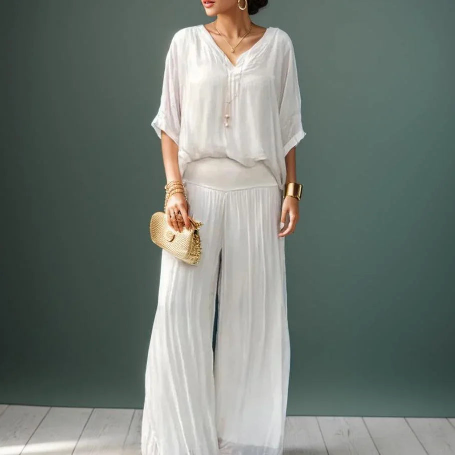Vivace™| Set in Extra Light Poplin with Fitted Waist and V-Neck