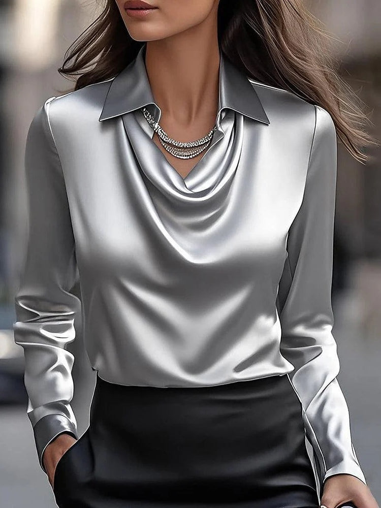 Floraya™ | Satin Swing Collar Shirt Top