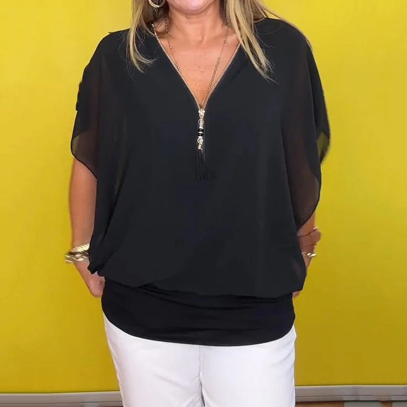 Elani™ | Light Zip Neck Blouse