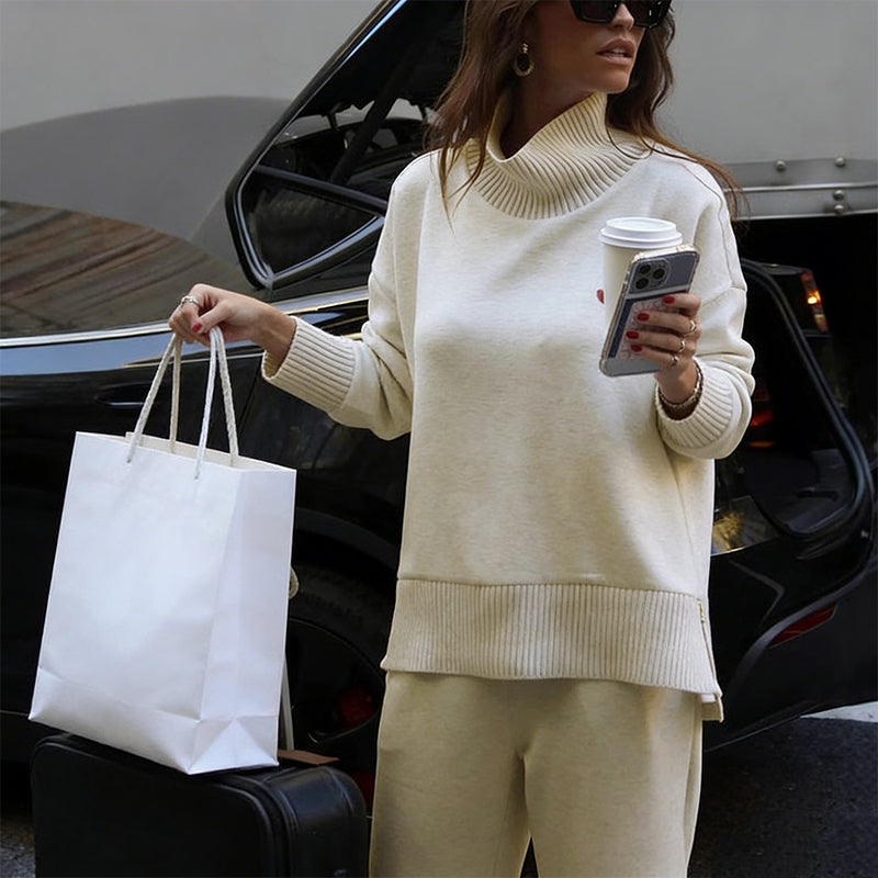 High-Neck Side-Zip Sweatshirt & Pants Set
